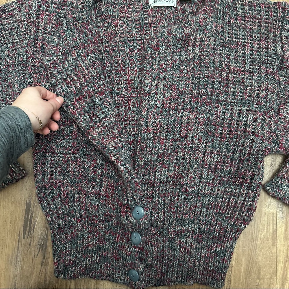VTG 80s Chunky Knit Multicolor Double Lined Knit Unique Open Front Cardigan - Picture 6 of 10